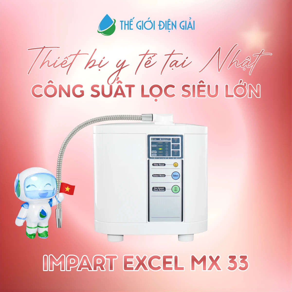 Máy lọc nước điện giải iON kiềm Impart Excel–IE400 (MX-33) chính hãng, miễn phí lắp đặt và bảo dưỡng