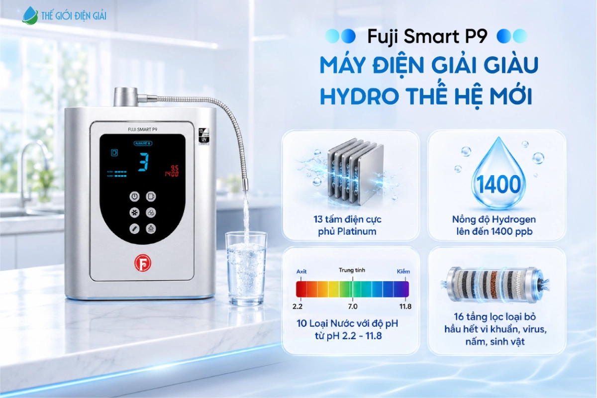 Fuji Smart P9 với 13 tấm điện cực, Hydrogen 1400 ppb