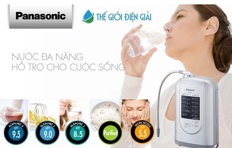 Máy lọc nước iON kiềm Panasonic có khả năng tạo ra 5-7 loại nước với các mức pH khác nhau, phục vụ nhiều mục đích sử dụng.