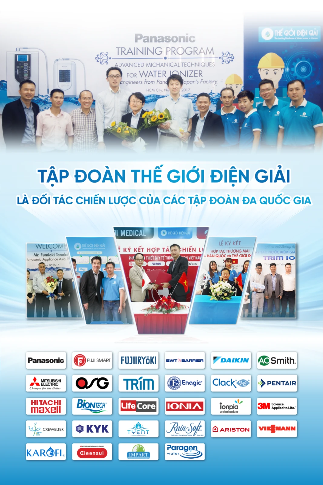 Thế Giới Điện Giải vinh dự là đối tác chiến lược của các tập đoàn đa quốc gia trong ngành lọc nước iON kiềm