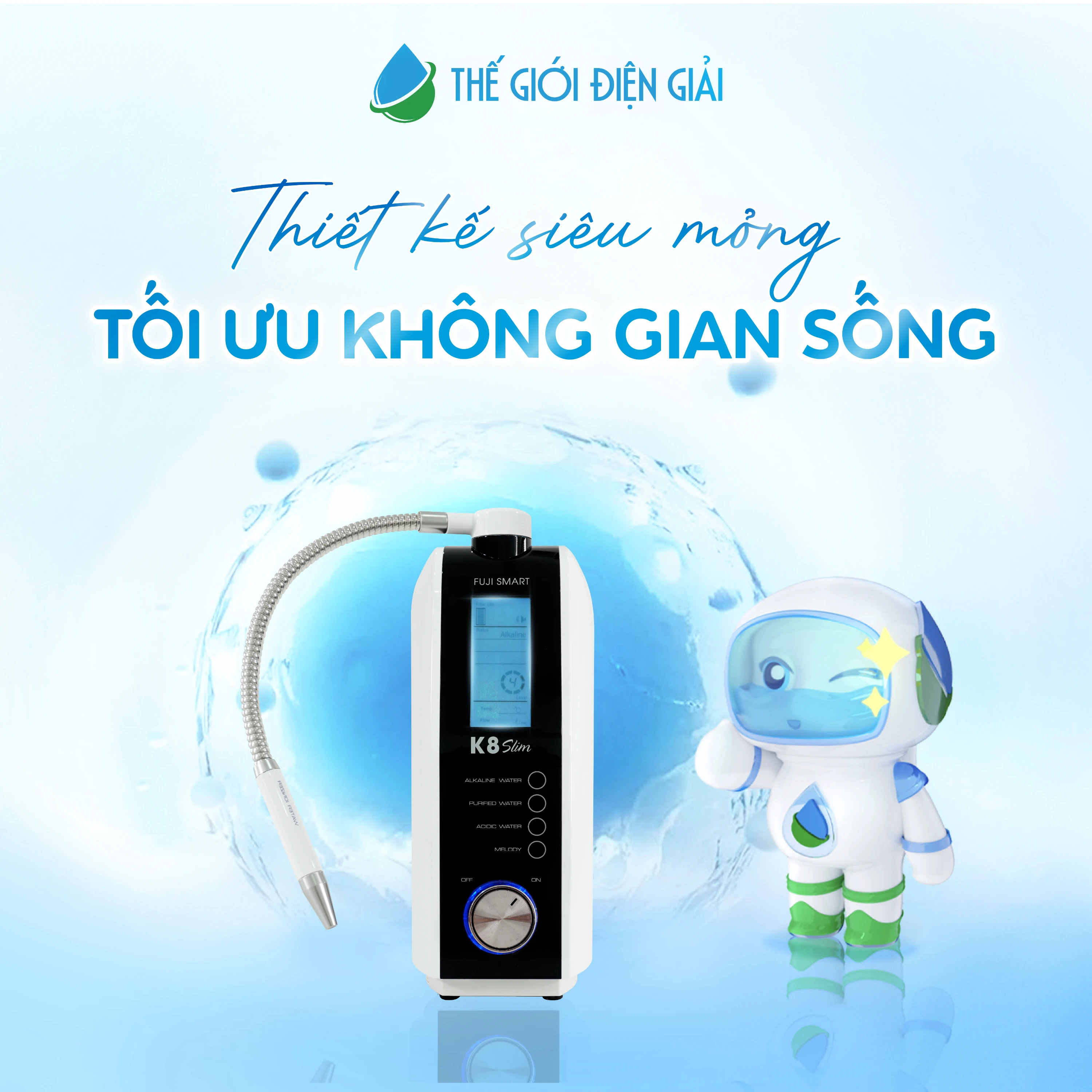 Máy lọc nước điện giải iON kiềm Fuji Smart K8 Slim bảo dưỡng miễn phí trọn đời máy đến 25 năm
