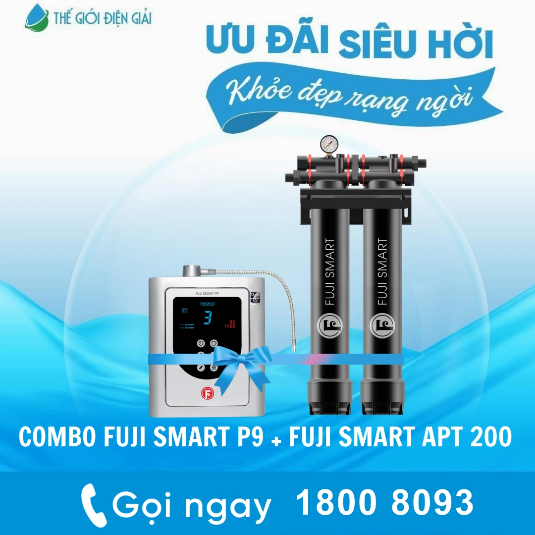 Combo: Máy lọc nước điện giải iON kiềm Fuji Smart P9 và Hệ thống lọc tổng Fuji Smart APT200