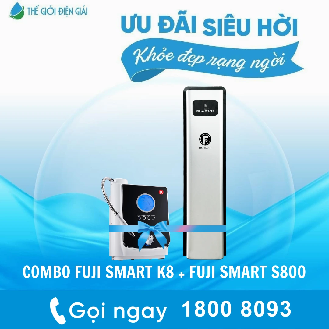 Combo: Máy lọc nước điện giải iON kiềm Fuji Smart K8 và Hệ thống lọc tổng Fuji Smart S800