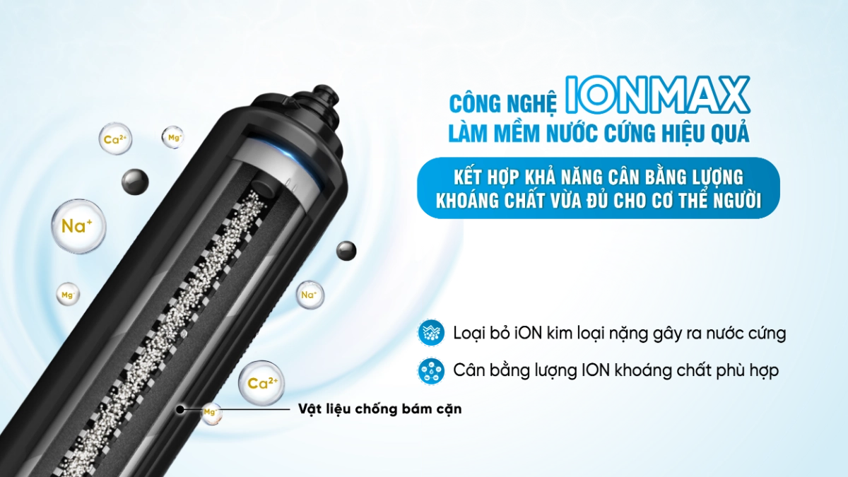 Công nghệ IONMAX có trong hệ thống lọc tổng Fuji Smart APT 200 giúp làm mềm nước cứng hiệu quả
