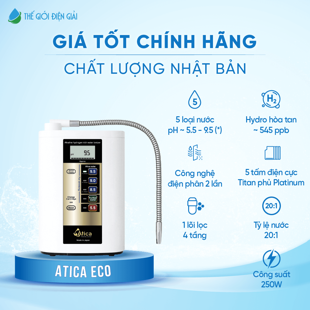 Máy lọc nước iON kiềm Atica Eco chính hãng nhập khẩu từ Nhật Bản