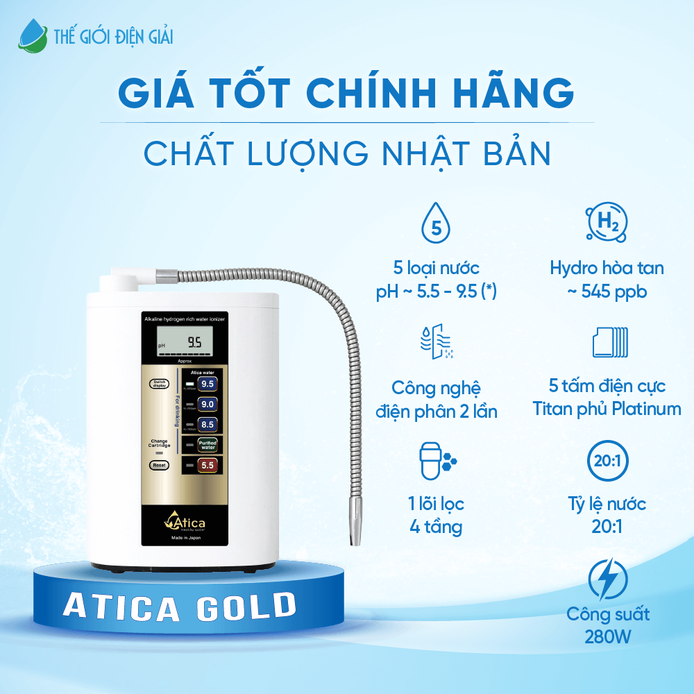 Máy lọc nước điện giải iON kiềm Atica Gold chính hãng nhập khẩu từ Nhật Bản