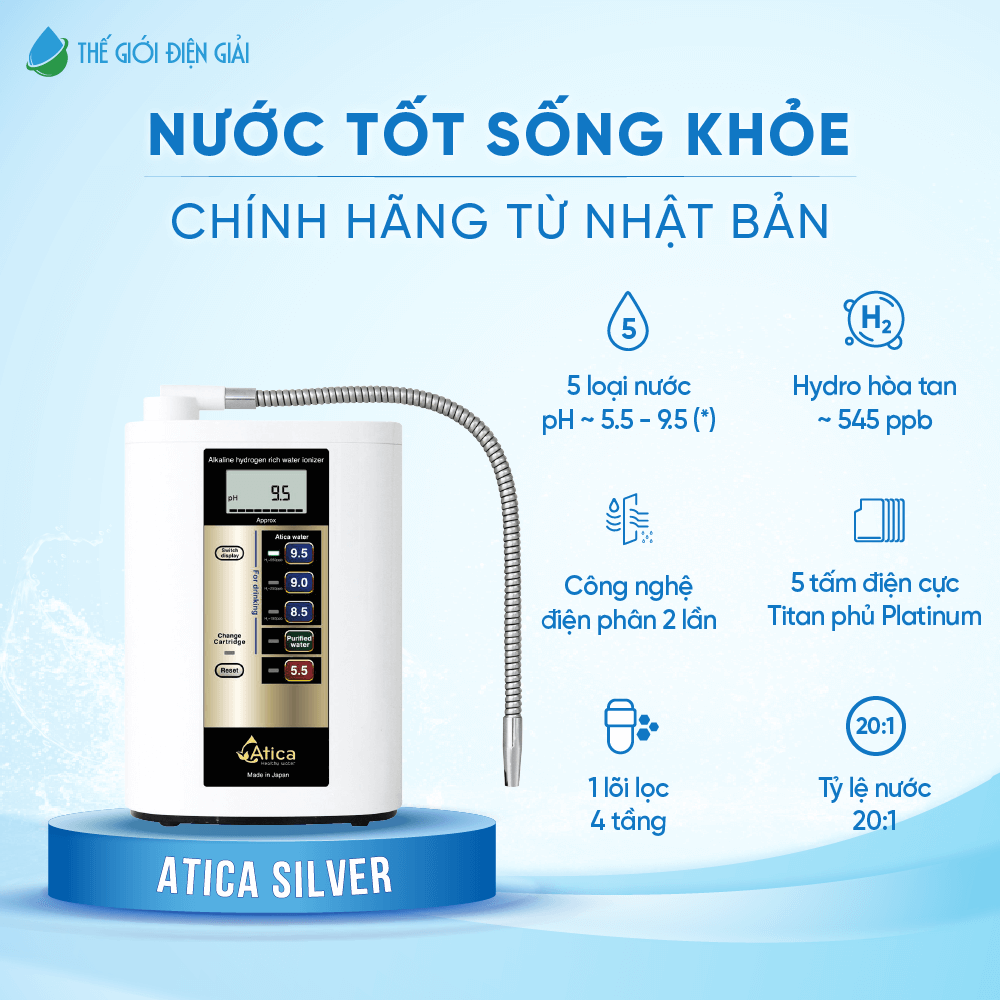 Máy lọc nước iON kiềm Atica Silver Nhật Bản chính hãng dịch vụ tốt nhất