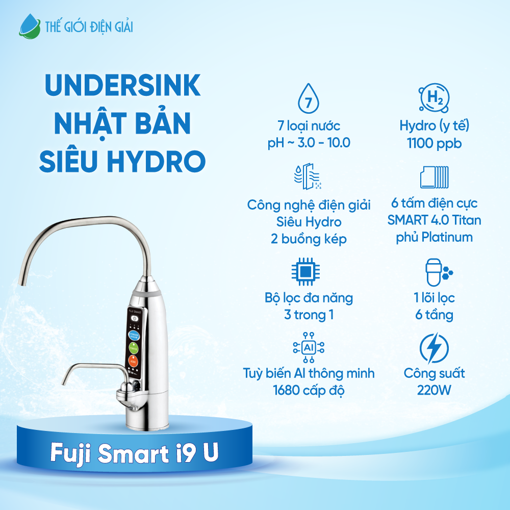 Máy lọc nước điện giải ion kiềm Fuji Smart i9 U siêu Hydro thông minh