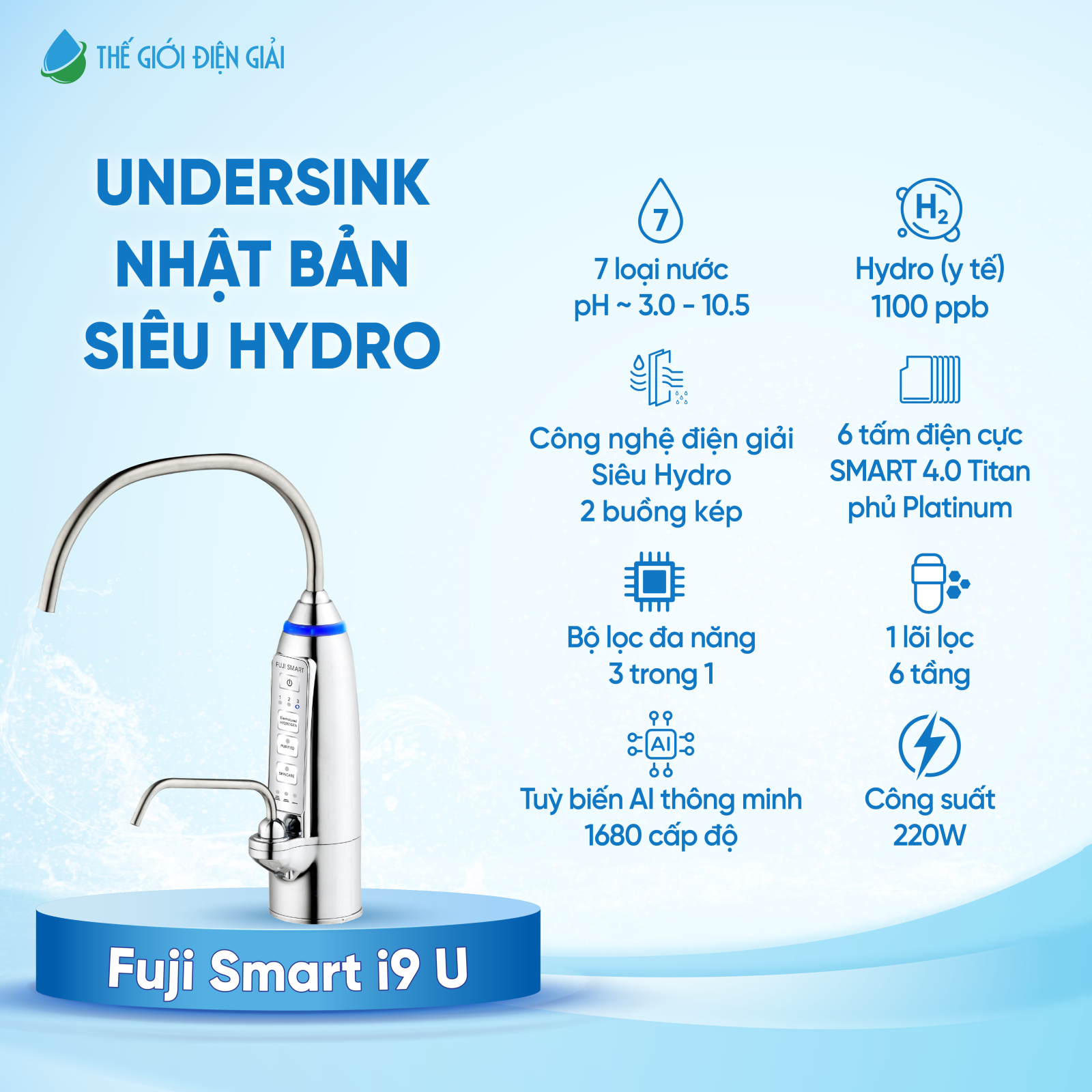 Máy lọc nước điện giải ion kiềm Fuji Smart i9 U siêu thông minh