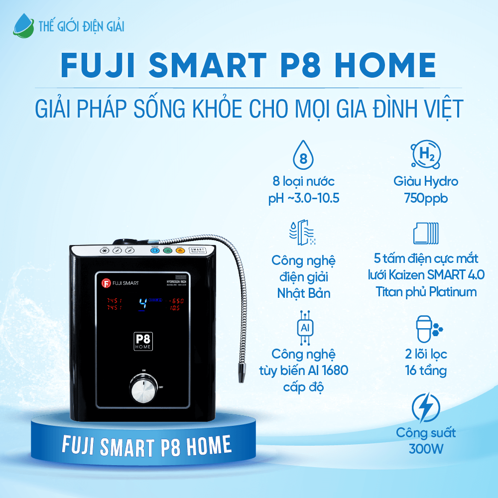 Máy lọc nước điện giải iON kiềm Fuji Smart P8 Home chính hãng, xét nghiệm nước miễn phí 5 năm