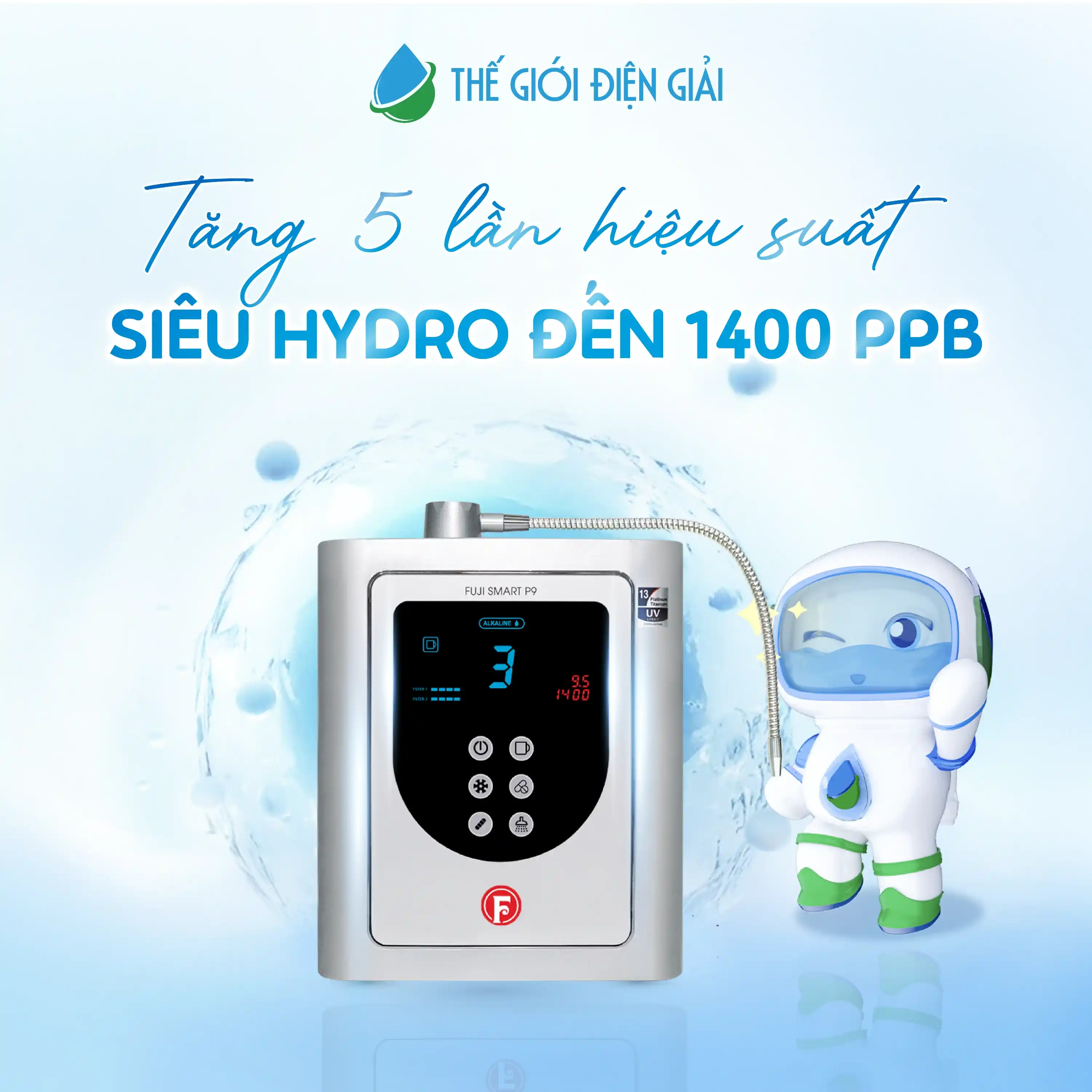 Máy lọc nước iON kiềm Fuji Smart P9 siêu Hydro 13 tấm điện cực
