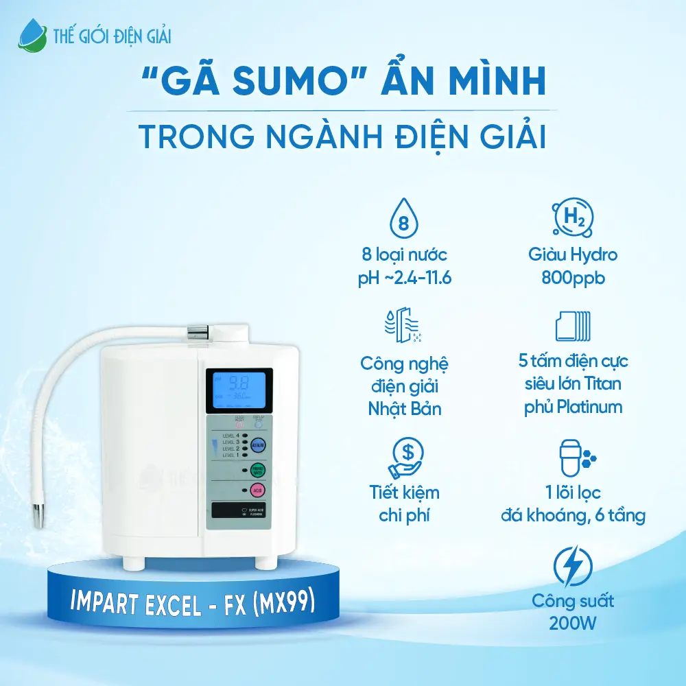 Máy lọc nước điện giải iON kiềm Impart Excel-FX (MX-99) 5 tấm điện cực siêu lớn