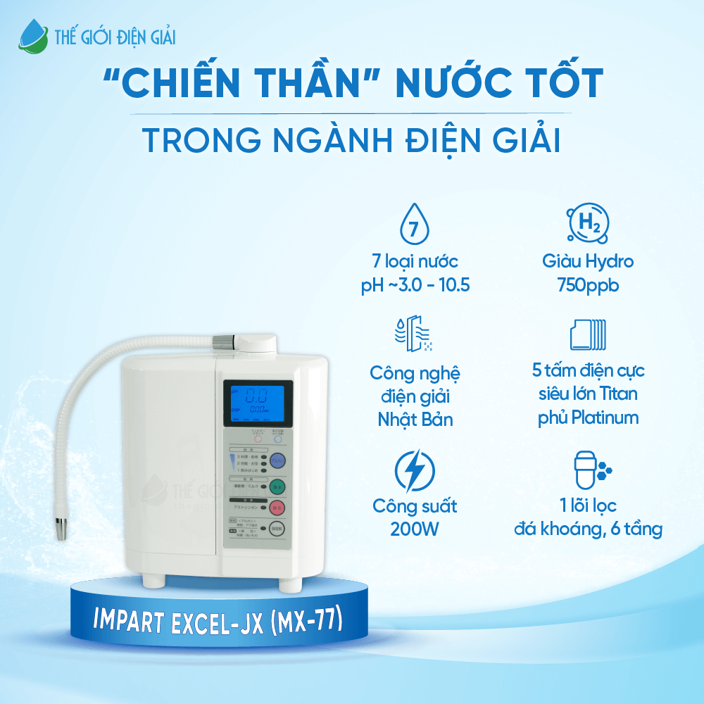 Máy lọc nước điện giải iON kiềm Impart Excel-JX (MX-77) chính hãng bảo hành 6 năm chuẩn Nhật