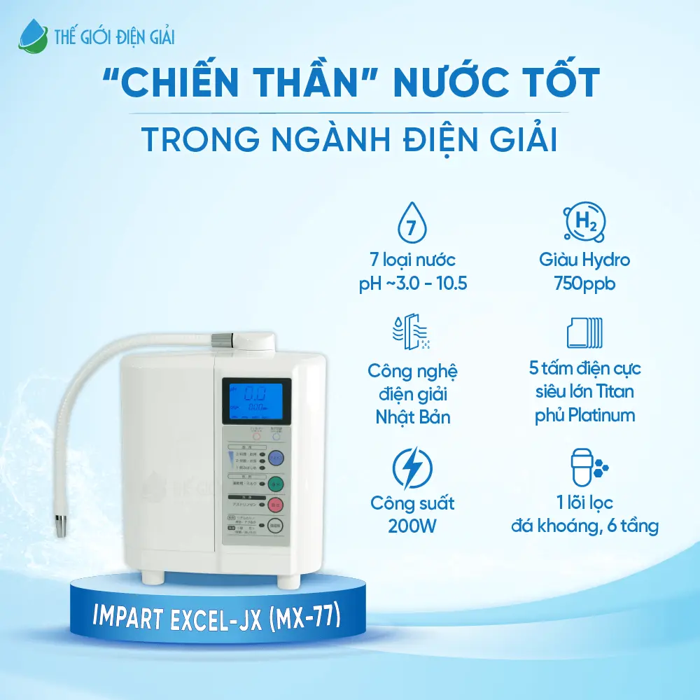 Máy lọc nước điện giải iON kiềm Impart Excel-JX (MX-77) chính hãng bảo hành 6 năm chuẩn Nhật