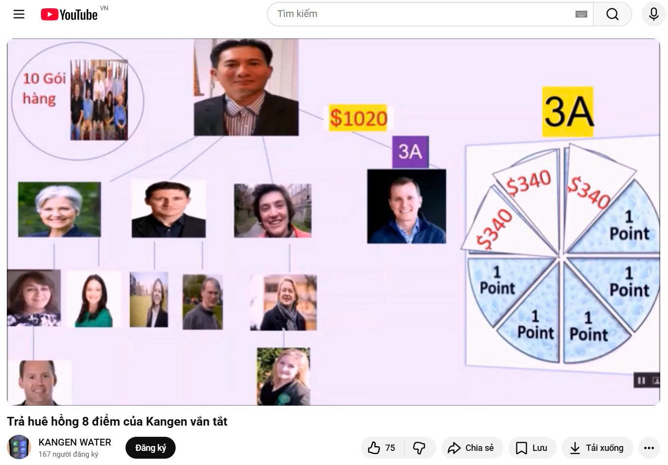 Trên Youtube xuất hiện những video liên quan tới Kangen trả thưởng theo mô hình kim tự tháp