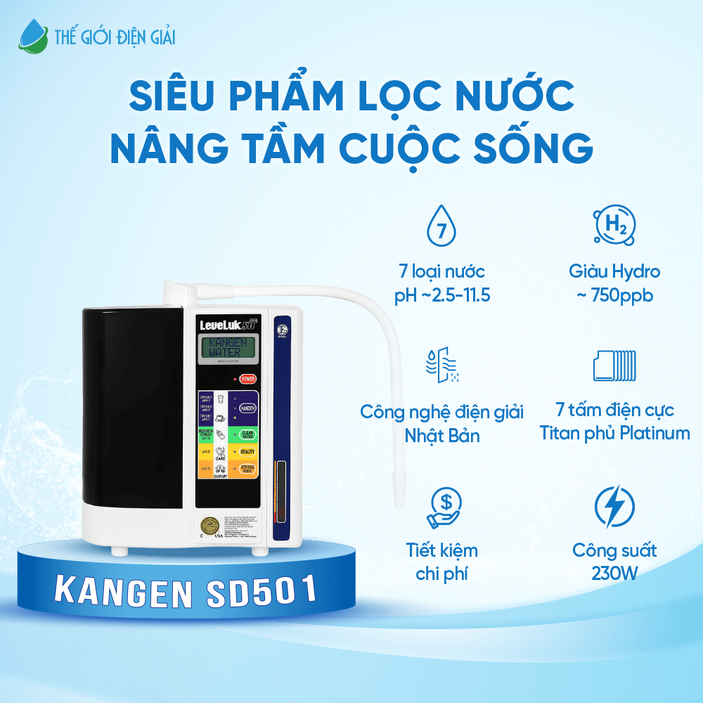 Máy lọc nước điện giải iON kiềm Kangen SD501 (Chính Hãng 100%, Cơ Quan Nhà Nước Xác Thực Nhập Khẩu)