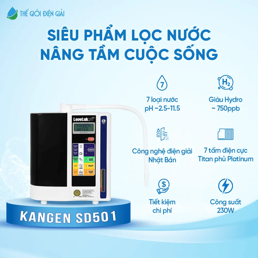 Máy lọc nước điện giải iON kiềm Kangen SD501 - Hàng Chính Hãng Có Hóa Đơn VAT