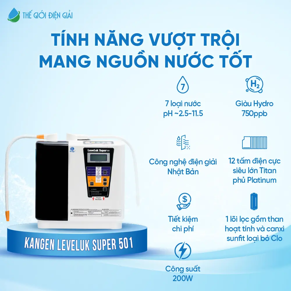 Máy lọc nước điện giải iON kiềm Kangen Leveluk Super 501 - Hàng Chính Hãng Có Hóa Đơn VAT