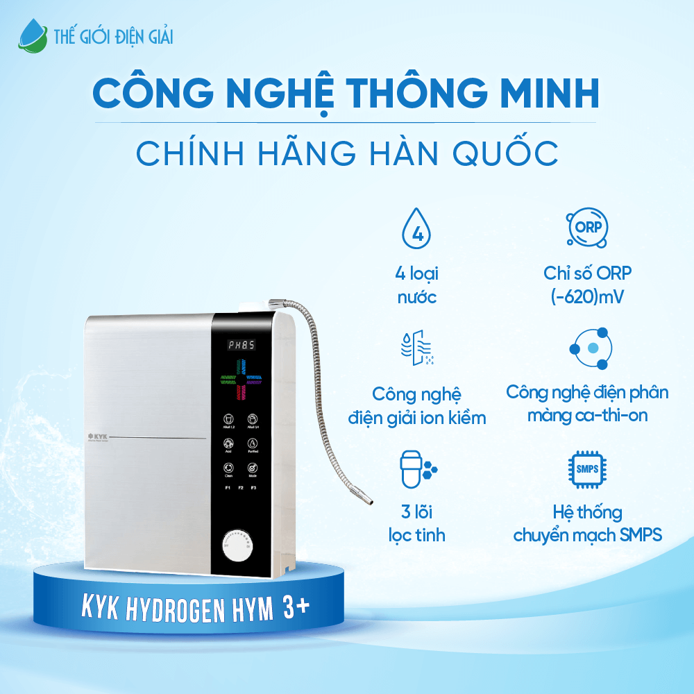 Máy lọc nước điện giải iON kiềm KYK Hydrogen HYM 3+ Hàn Quốc nguyên seal bảo hành 8 năm