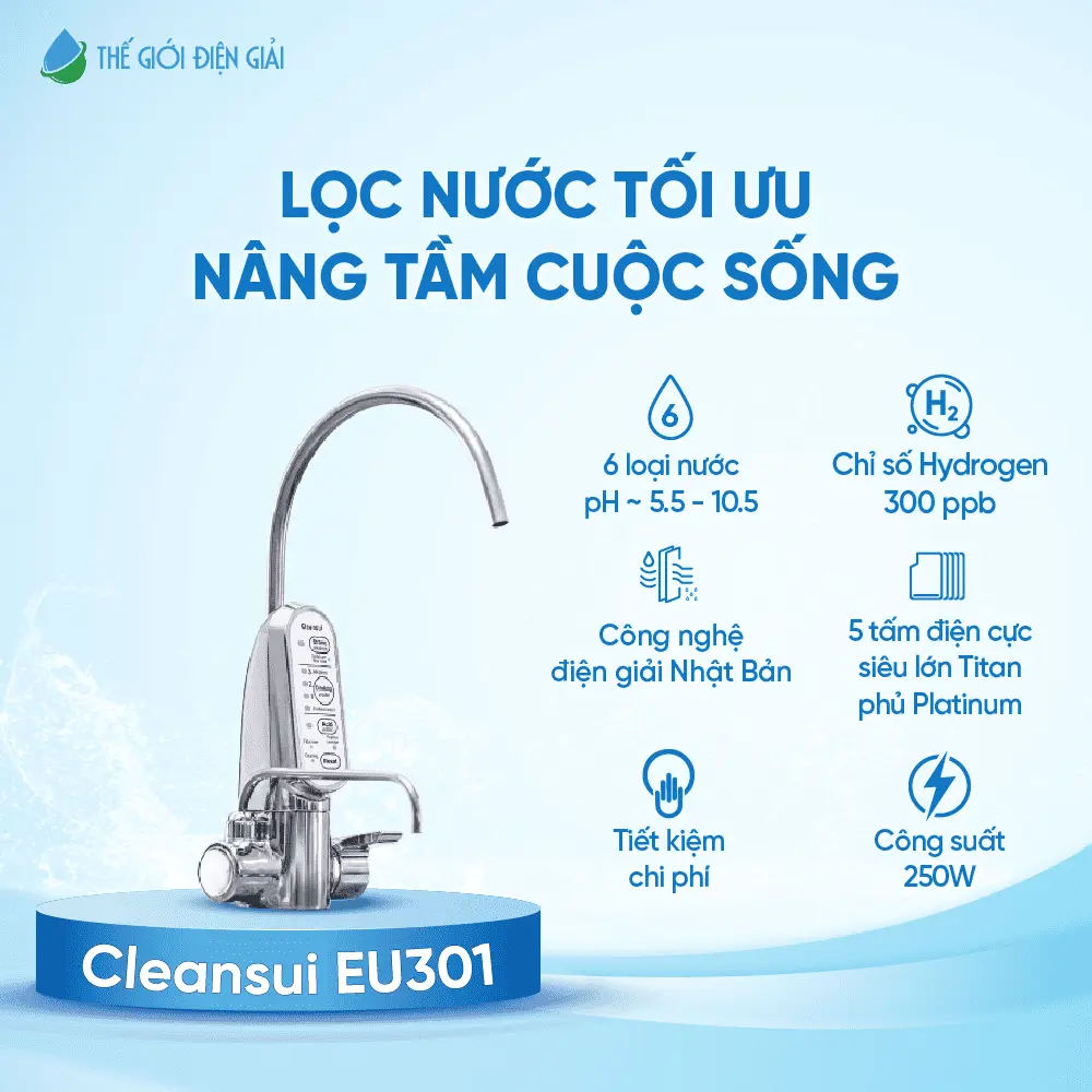 Máy lọc nước điện giải iON kiềm Cleansui EU301 nhập khẩu Nhật Bản dịch vụ tốt nhất