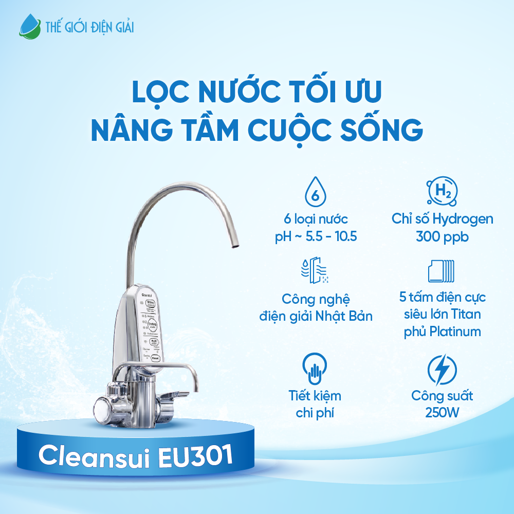Máy lọc nước điện giải iON kiềm Cleansui EU301 nhập khẩu Nhật Bản dịch vụ tốt nhất