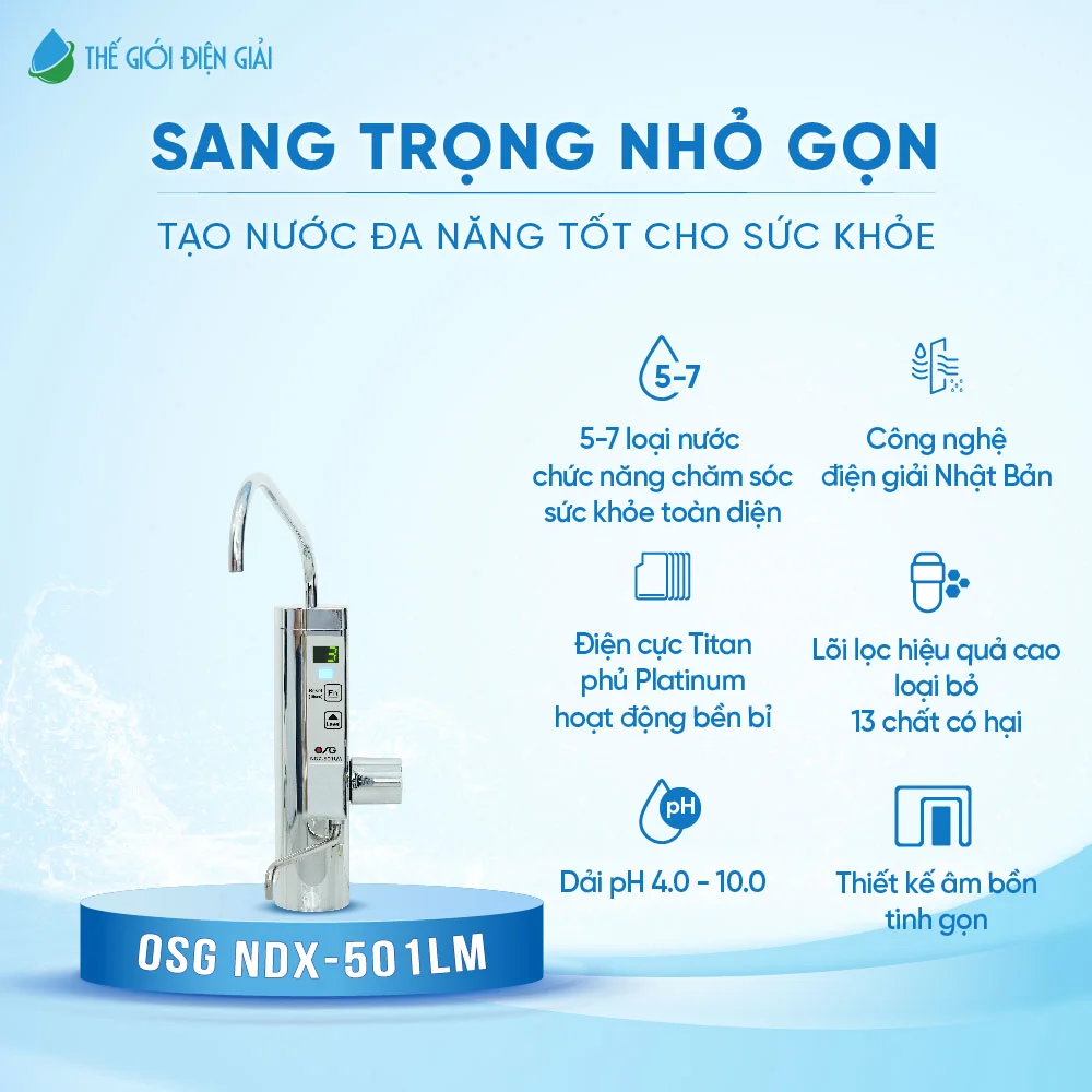 Máy lọc nước iON kiềm OSG NDX-501LM Nhật Bản chính hãng dịch vụ 6 sao (OSG 501)