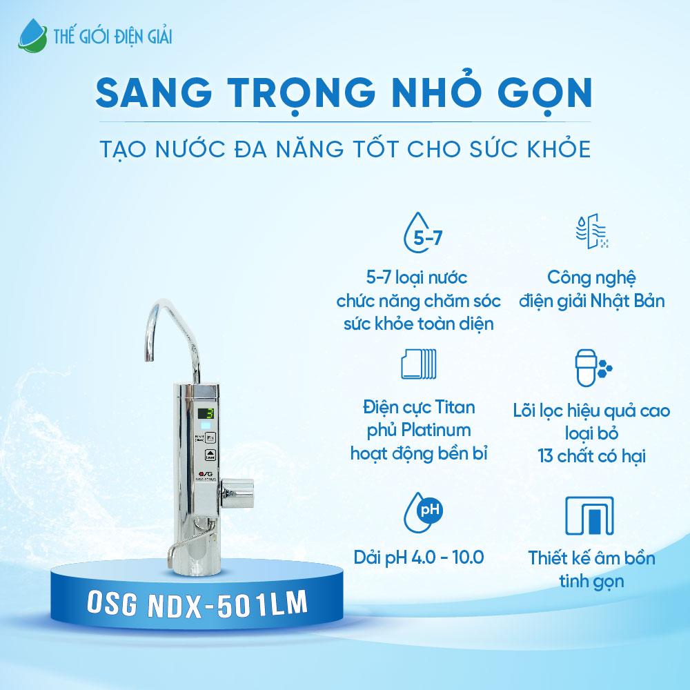 Máy lọc nước iON kiềm OSG NDX-501LM Nhật Bản chính hãng dịch vụ 6 sao (OSG 501)