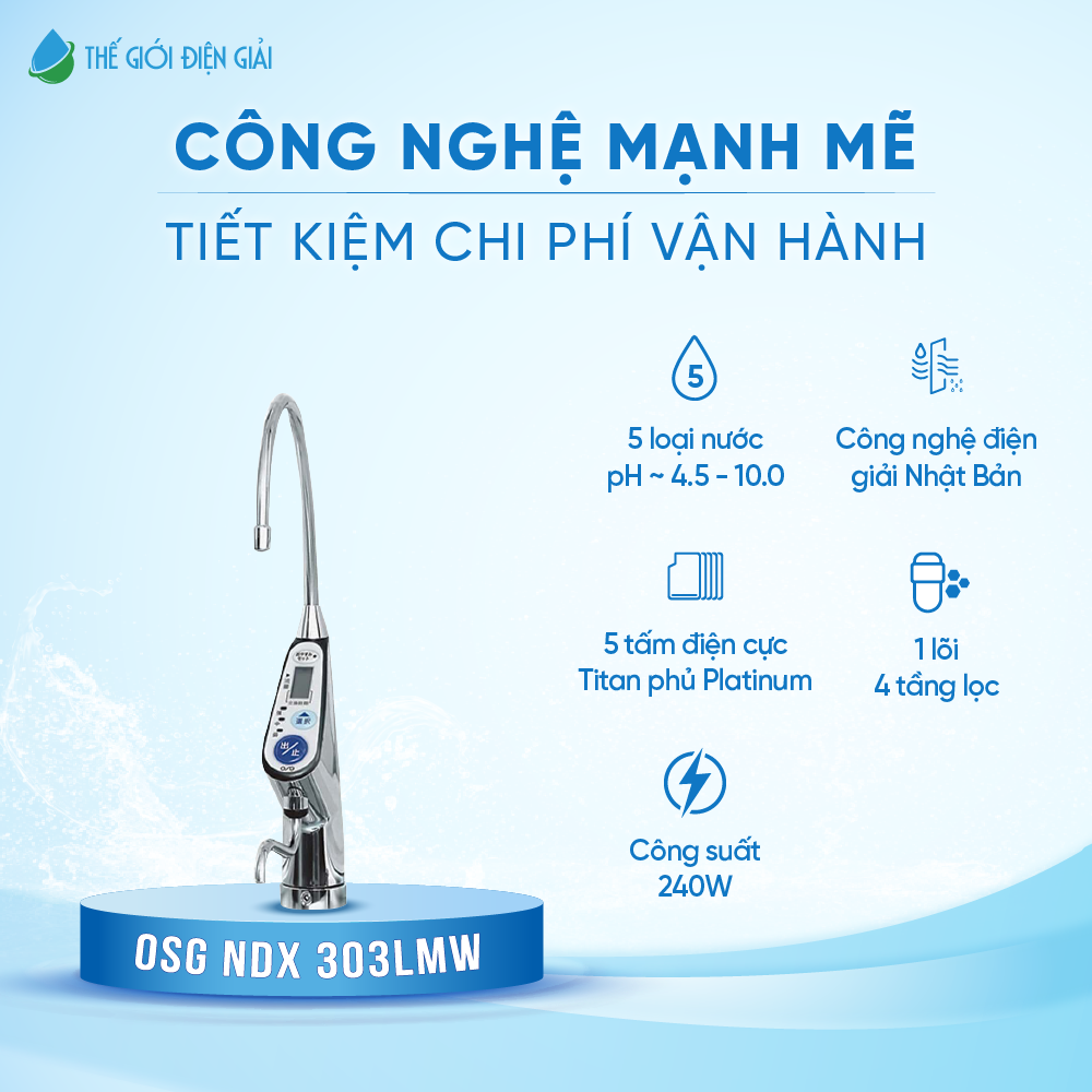 Máy lọc nước điện giải iON kiềm OSG NDX 303LMW chính hãng dịch vụ tốt nhất