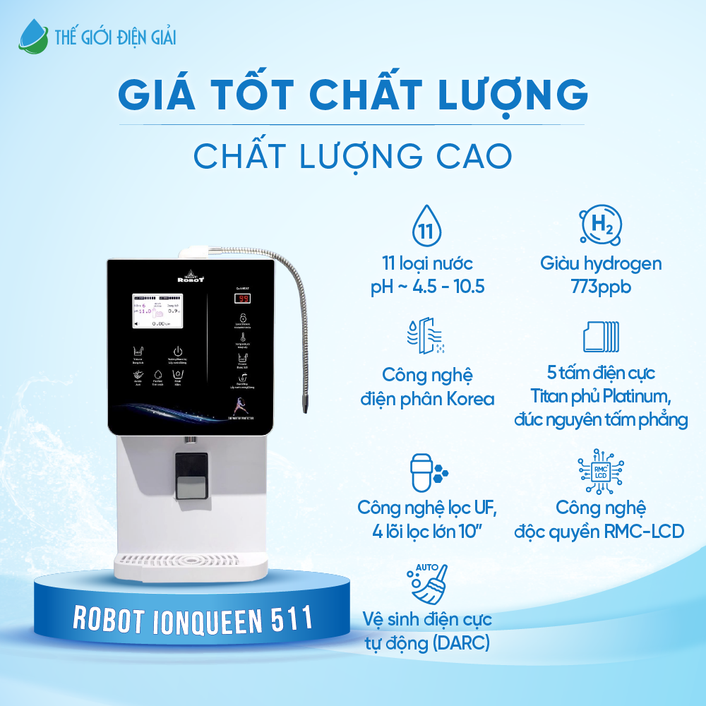 Máy lọc nước điện giải iON kiềm Robot ionQueen 511 chính hãng bảo hành 6 năm