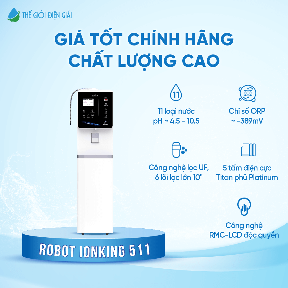 Máy lọc nước điện giải ion kiềm Robot ionKing 511 chính hãng giá tốt