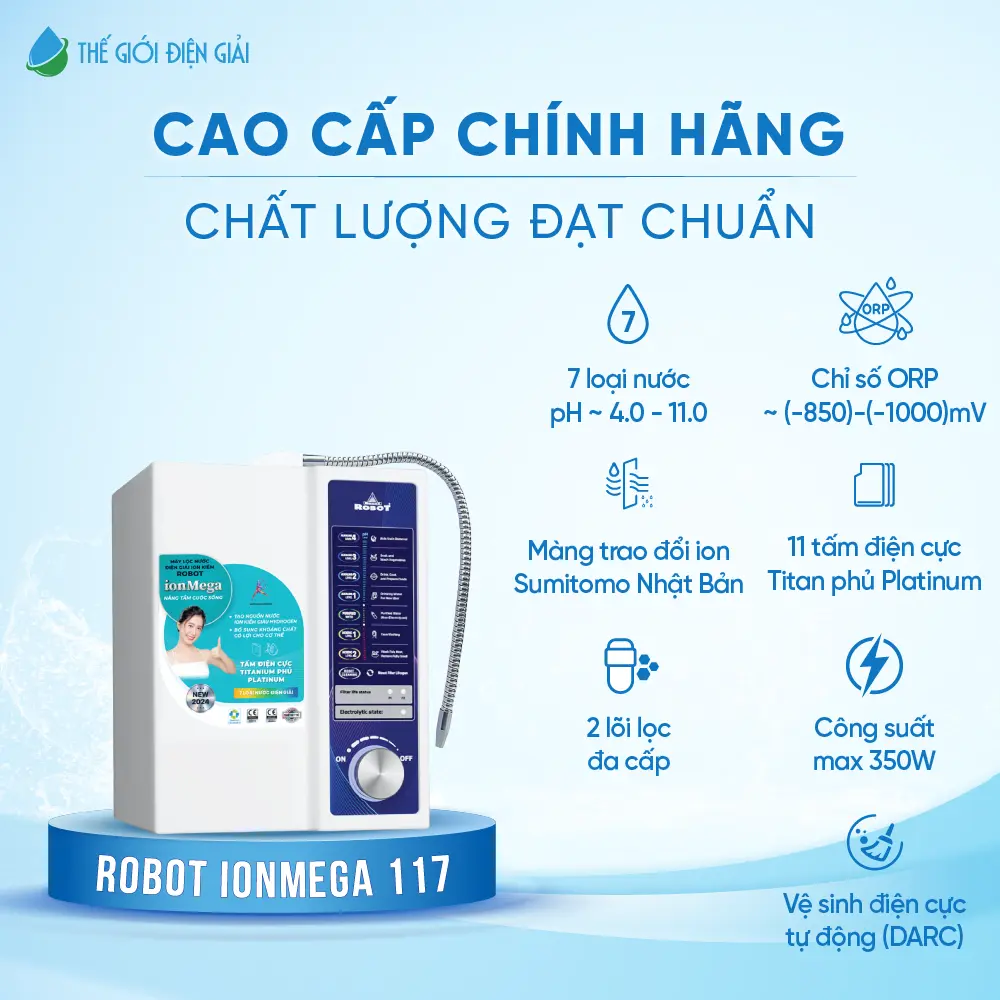 Máy lọc nước điện giải iON kiềm Robot ionMega 117 chính hãng giá tốt