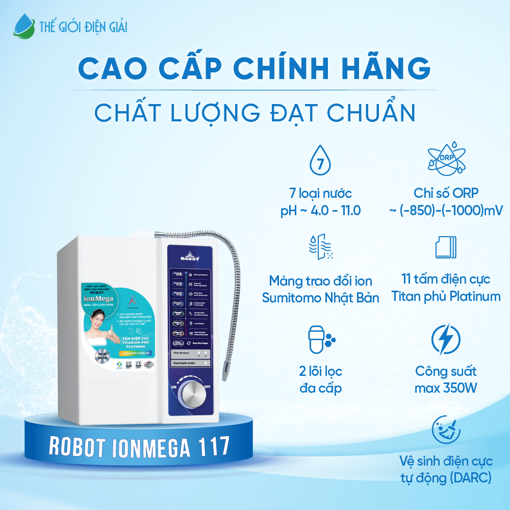 Máy lọc nước điện giải iON kiềm Robot ionMega 117 chính hãng giá tốt