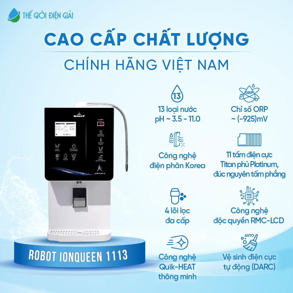 Máy lọc nước điện giải ion kiềm Robot ionQueen 1113 mới chính hãng
