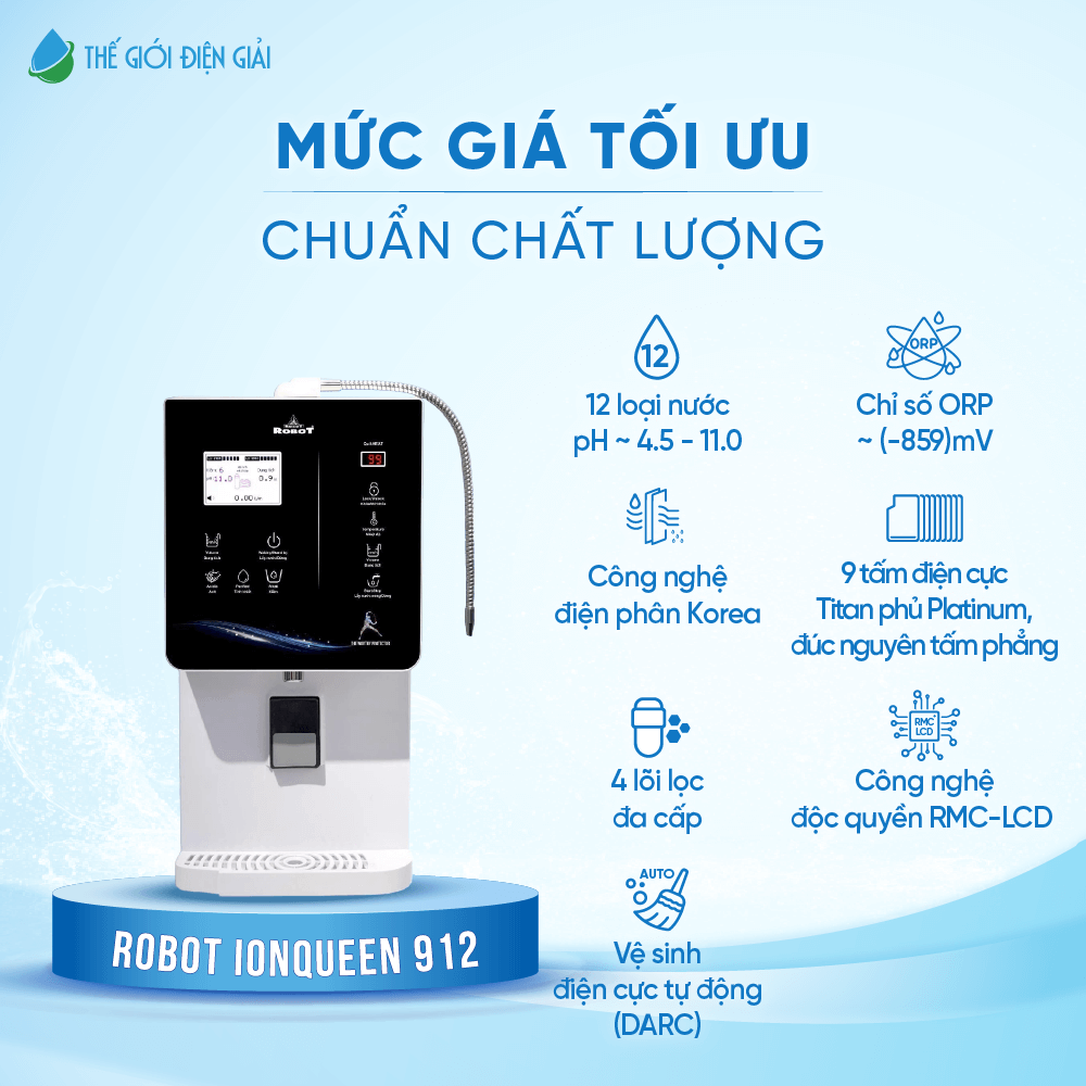 Máy lọc nước điện giải iON kiềm Robot ionQueen 912 bảo hành chính hãng