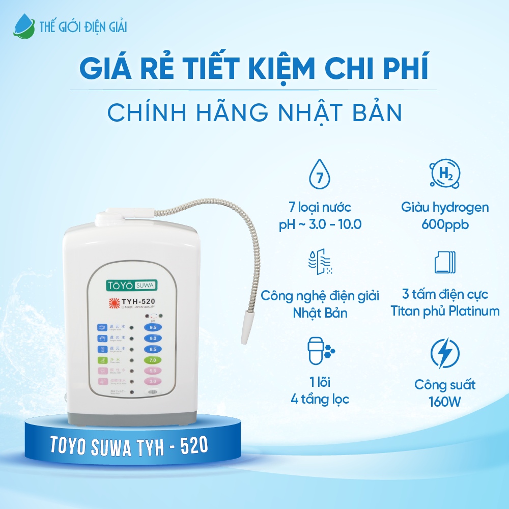 Máy lọc nước điện giải iON kiềm Nhật Bản Toyo Suwa TYH-520 giàu Hydro chính hãng Nhật Bản