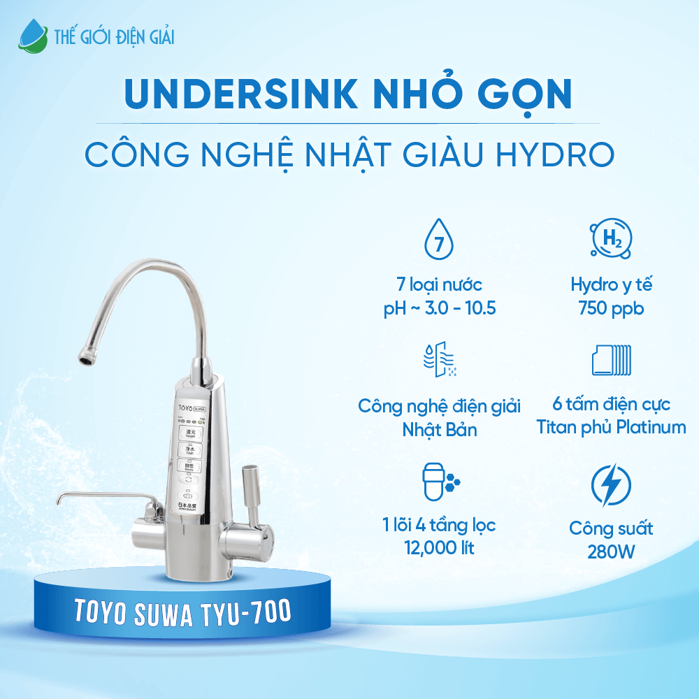 Máy lọc nước điện giải iON kiềm Toyo Suwa TYU-700 - Thiết bị y tế Nhật Bản, tiết kiệm chi phí dài hạn