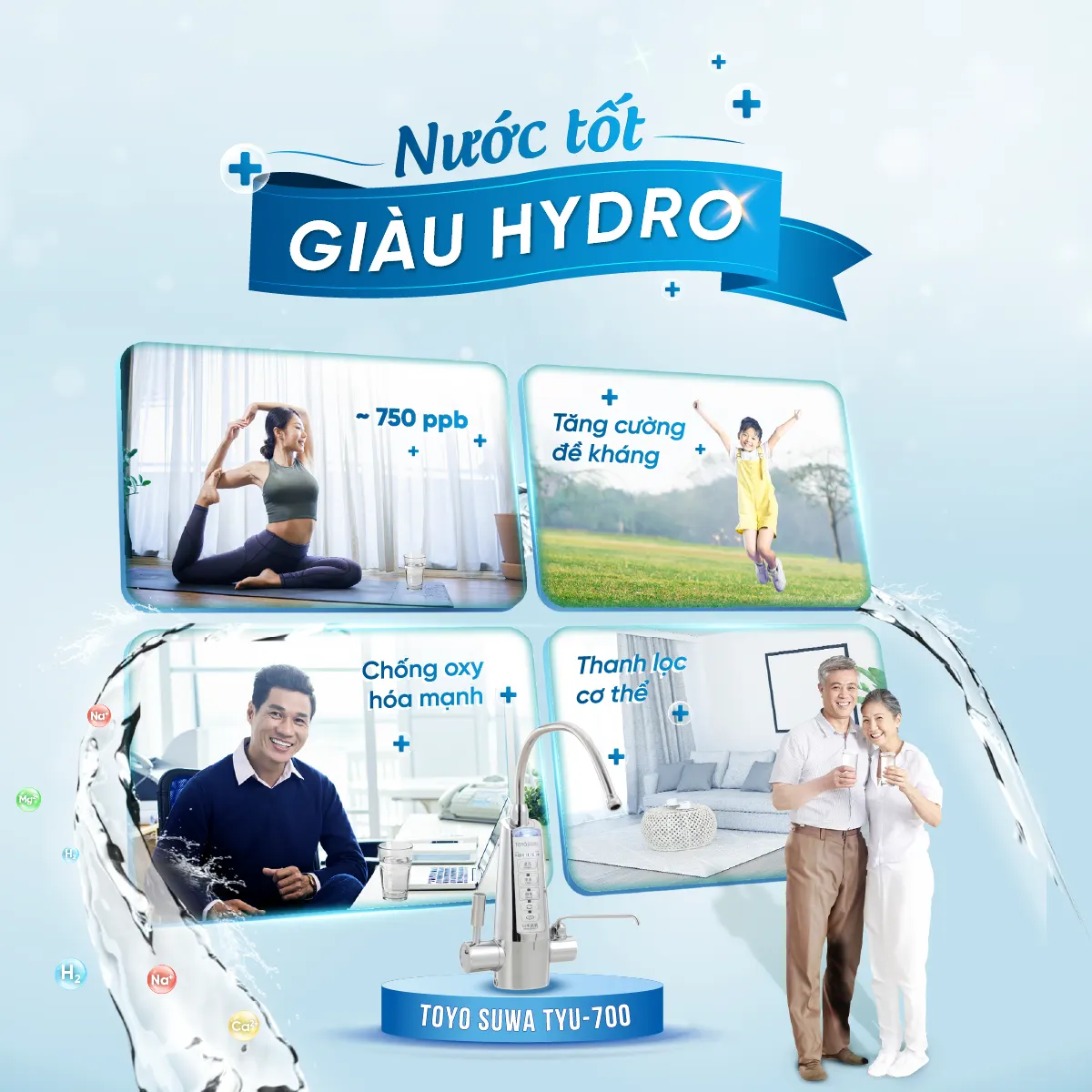 Nước Hydro điện phân từ Toyo Suwa TYU-700 đạt đến 750 ppb tốt cho sức khỏe