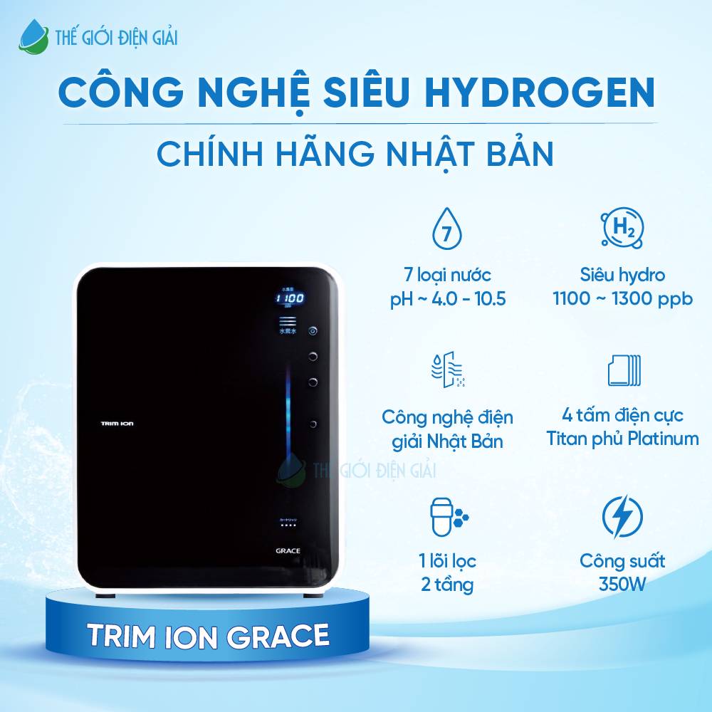 Máy lọc nước điện giải ion kiềm Trimion Grace chính hãng Nhật Bản dịch vụ Vipcare tốt nhất