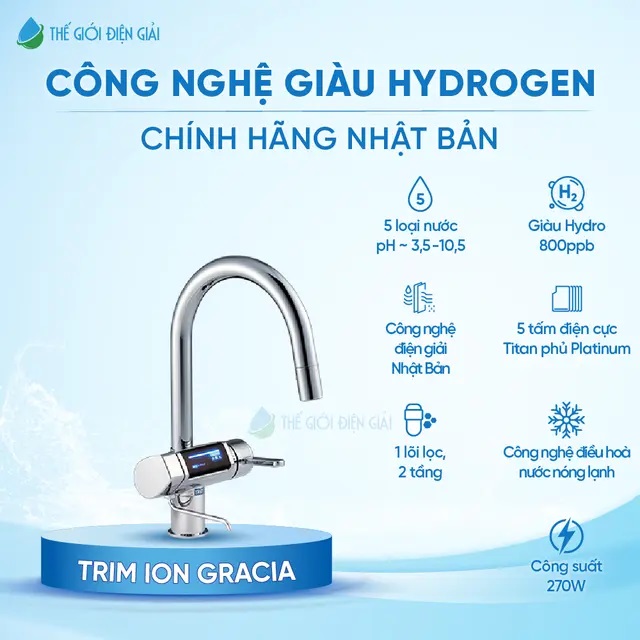 Máy lọc nước điện giải iON kiềm Trimion Gracia giàu Hydro độc quyền bảo hành đến 5 năm