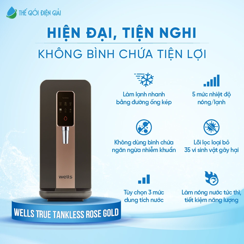 Máy lọc nước nóng lạnh Wells True Tankless Rose Gold