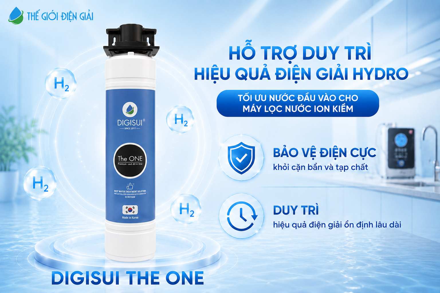 Bộ tiền xử lý Digisui The One hỗ trợ duy trì hiệu quả điện giải hydro