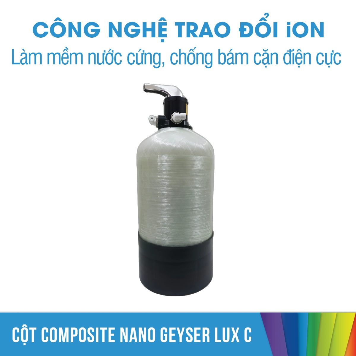 Cột composite làm mềm nước Nano Geyser Lux C chống bám cặn điện cực máy điện giải