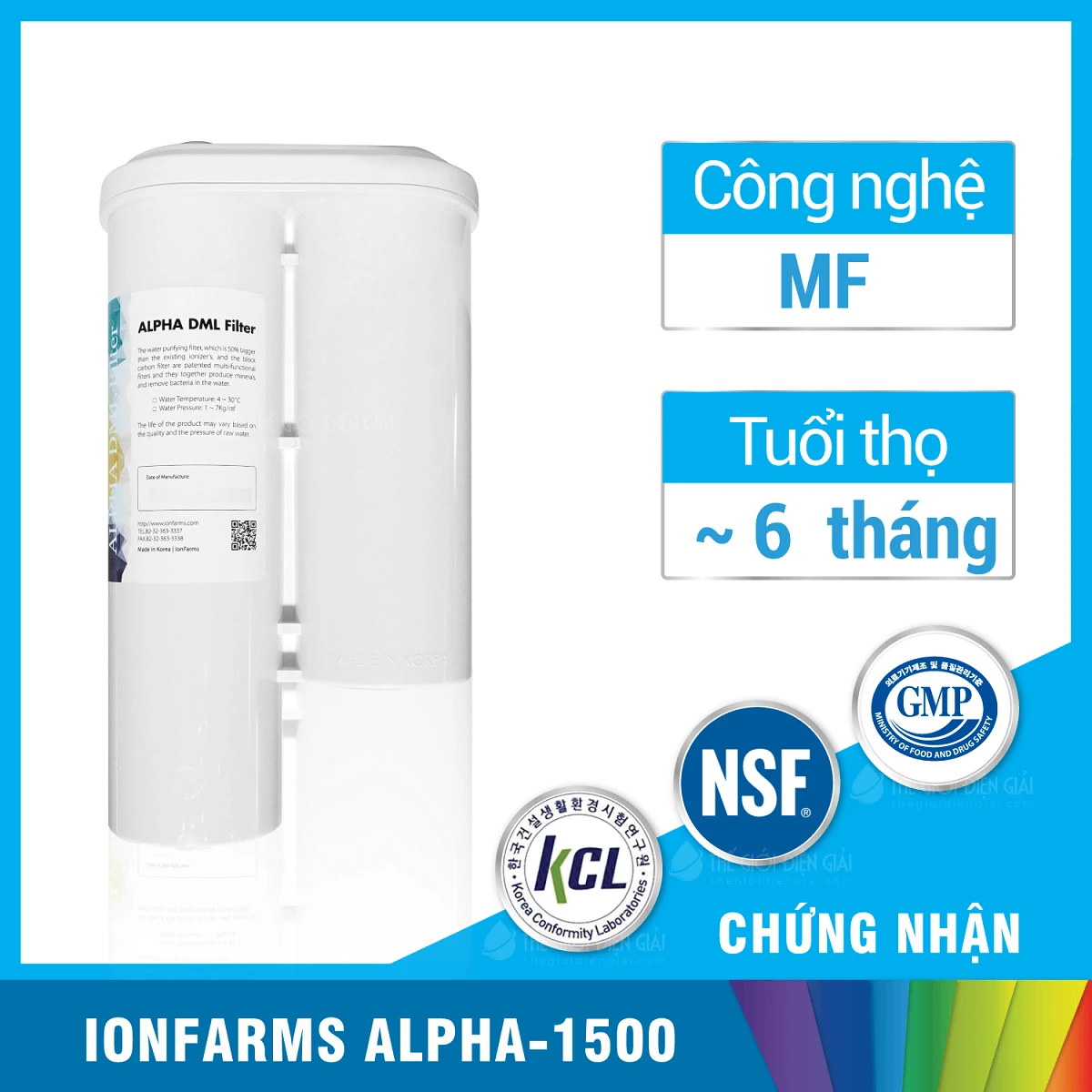 Lõi lọc máy lọc nước điện giải iON kiềm IonFarms Alpha-1500