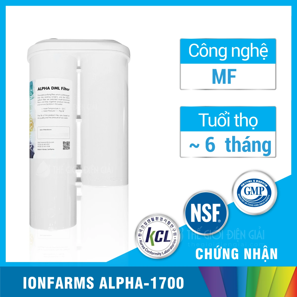 Lõi lọc máy lọc nước điện giải iON kiềm IonFarms Alpha-1700