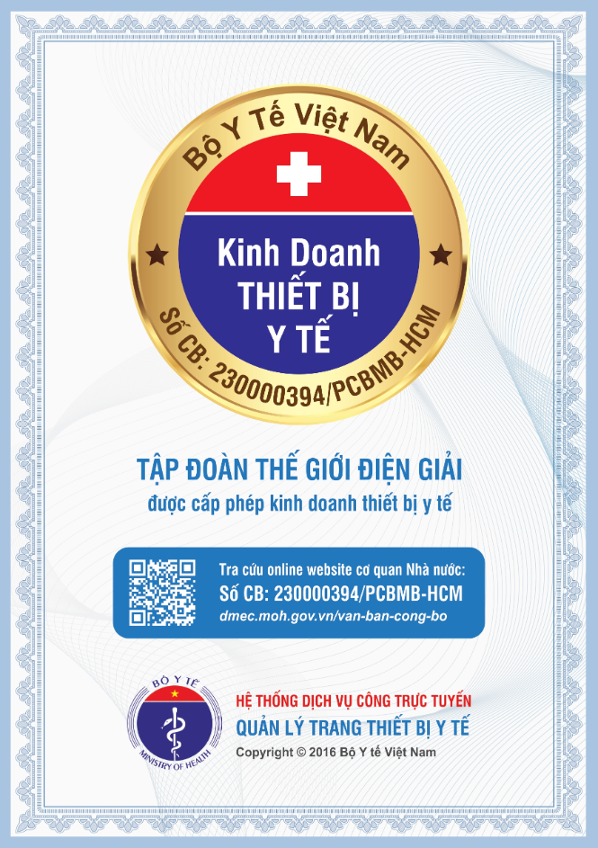 Thế Giới Điện Giải được Bộ Y tế cấp phép kinh doanh thiết bị y tế